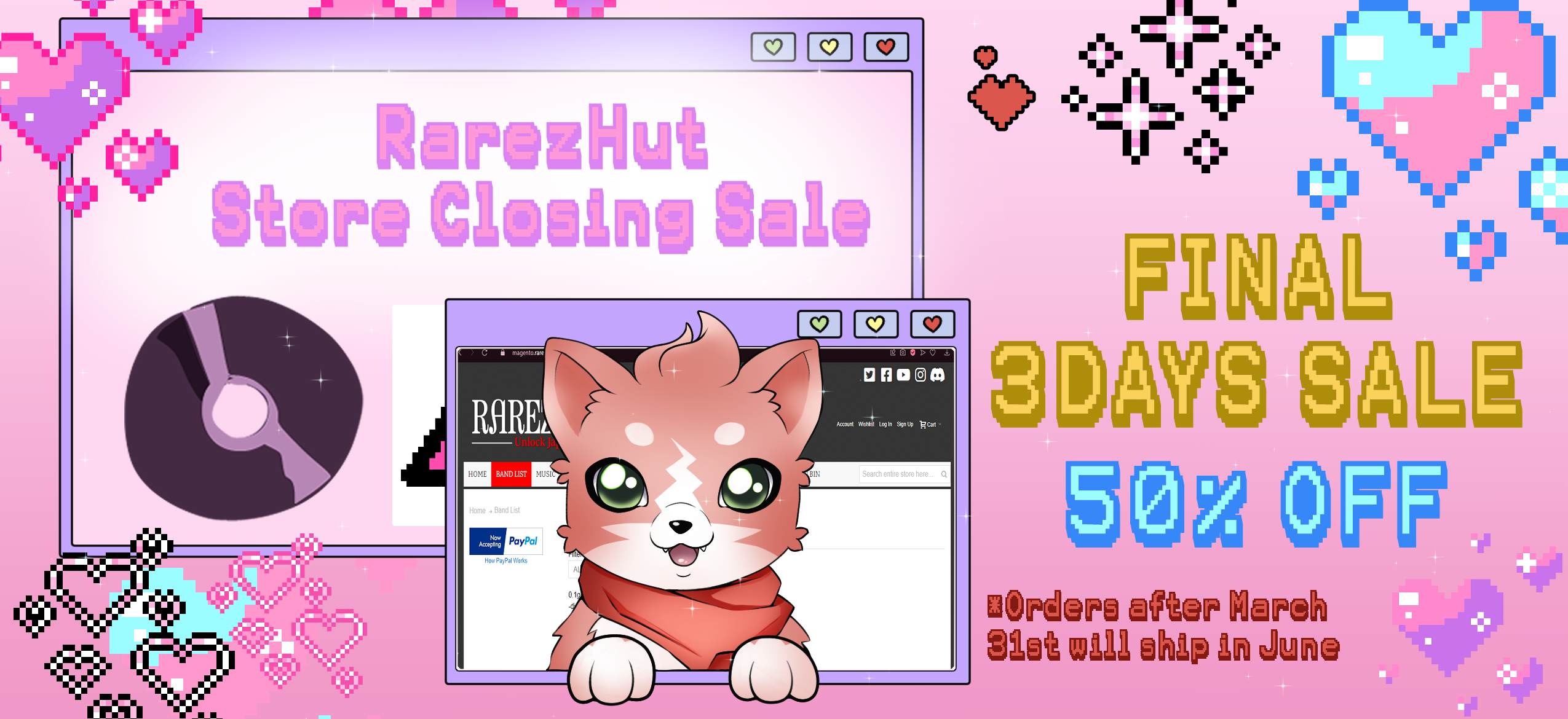 On account of RarezHut closing at the end of May, we're running a series of storewide sales! Save 25% on all items throughout March and then finally 30% off in April through May!